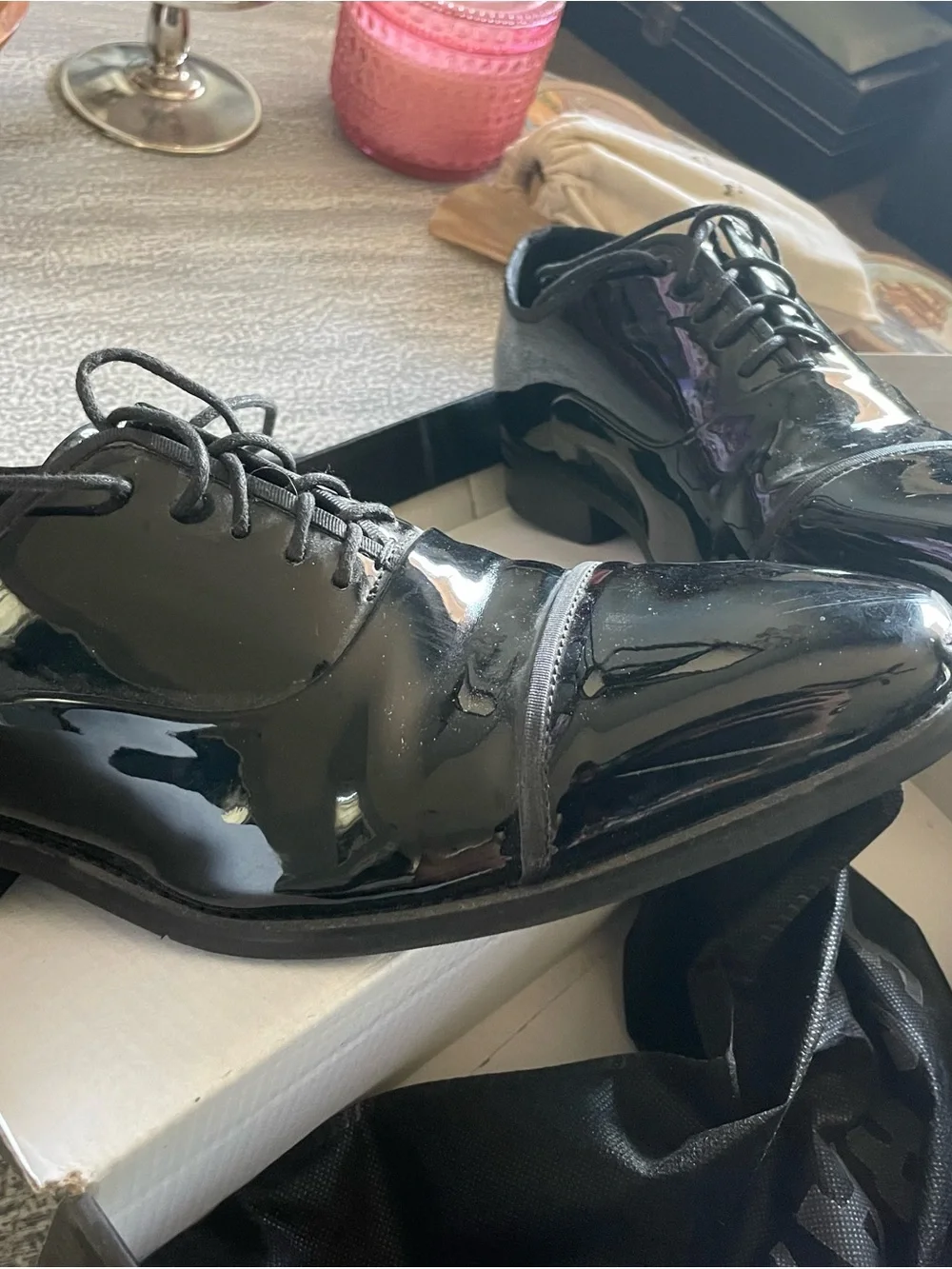 Men's Black Patent Cap-Toe Oxford Dress Shoes
